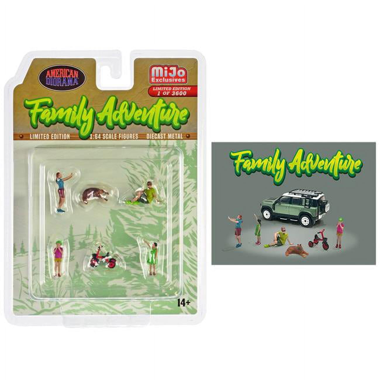 Picture of American Diorama AD-76513MJ 1 to 64 Scale Family Adventure Diecast Figure 4 Figures&#44; 1 Dog & 1 Tricycle Limited Edition to 3600 Piece Worldwide Model Car - 6 Piece
