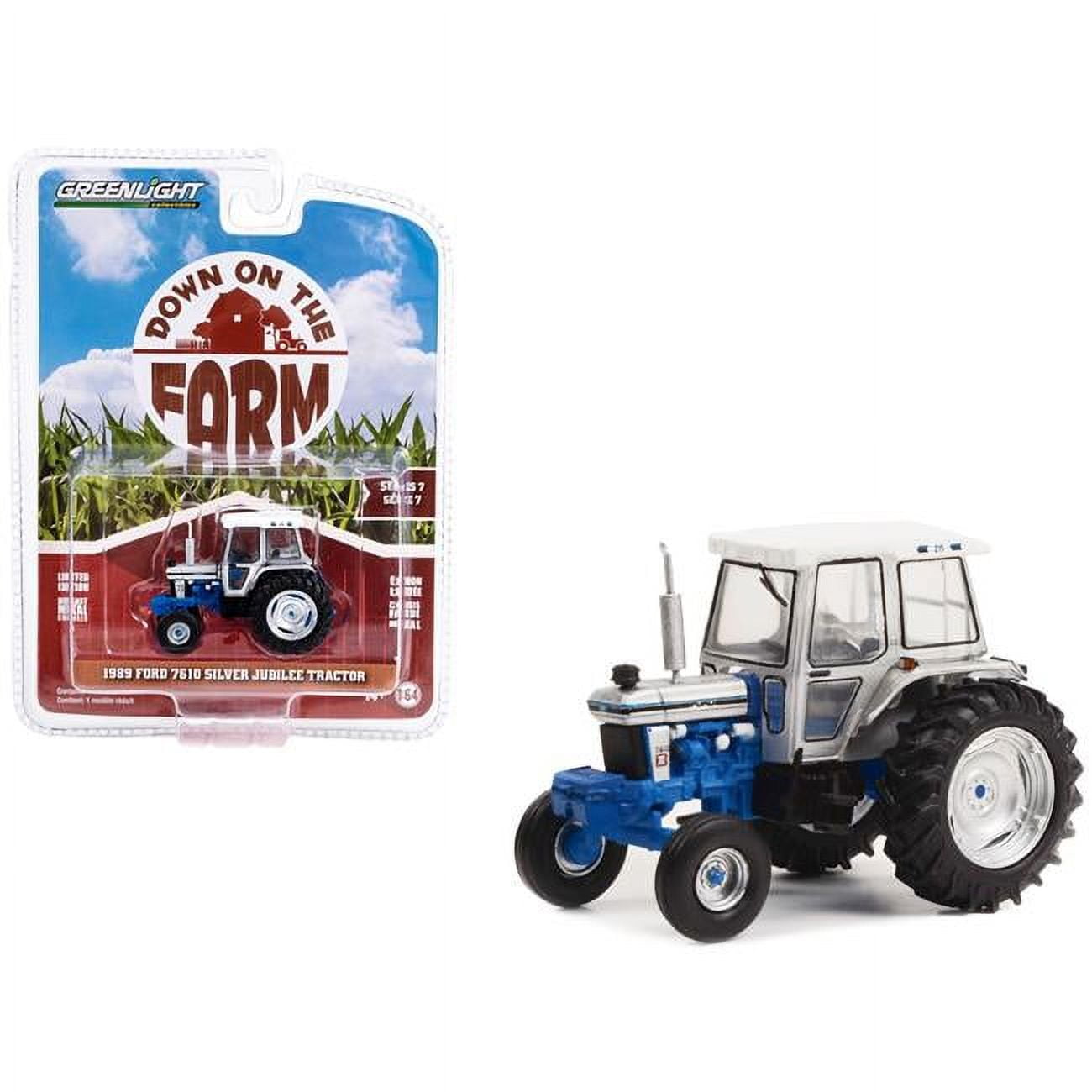 48070E 1989 Ford 7610 Silver Jubilee Tractor Top Down on the Farm Series 7 1-64 Diecast Model Cars, Silver, Blue & White -  GreenLight