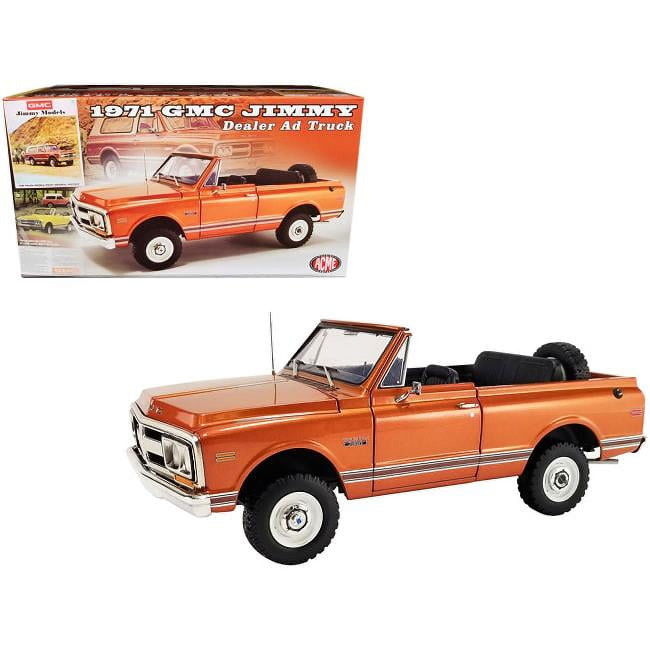 Picture of Acme A1807710 1971 GMC Jimmy Metallic Top Dealer Ad Truck Limited Edition 1-18 Diecast Model Car&#44; Orange & White