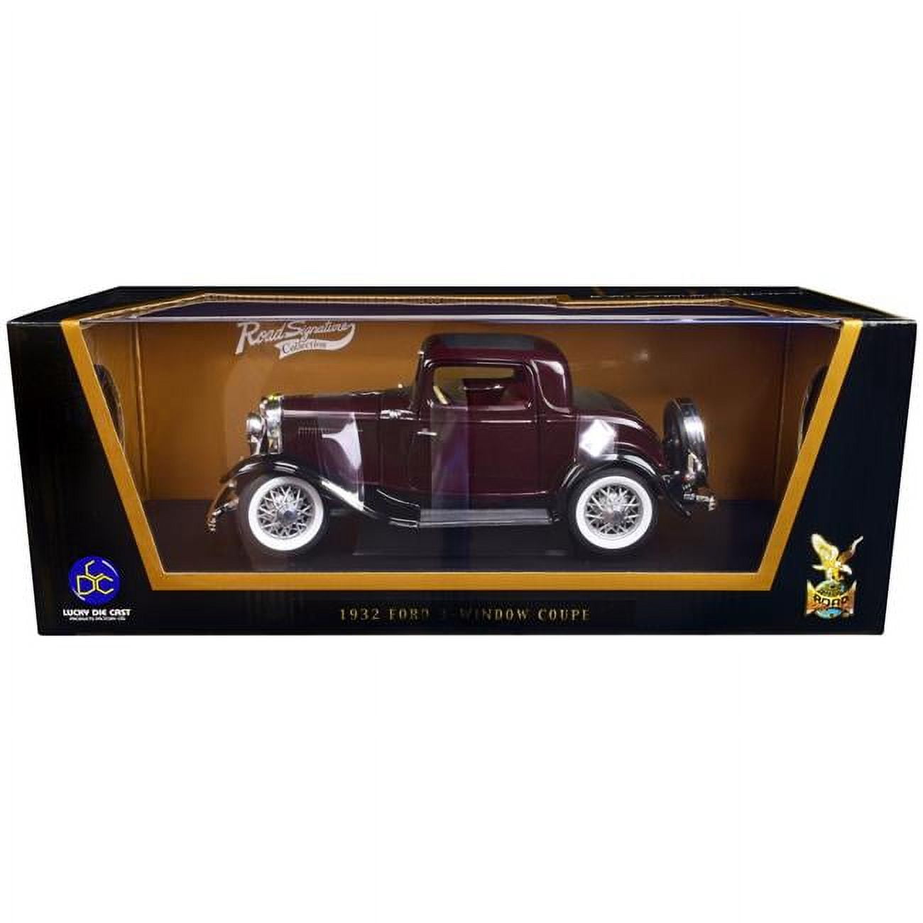 92248bur 1932 Ford 3-Window Coupe 1-18 Diecast Model Car, Burgundy & Black -  ROAD SIGNATURE