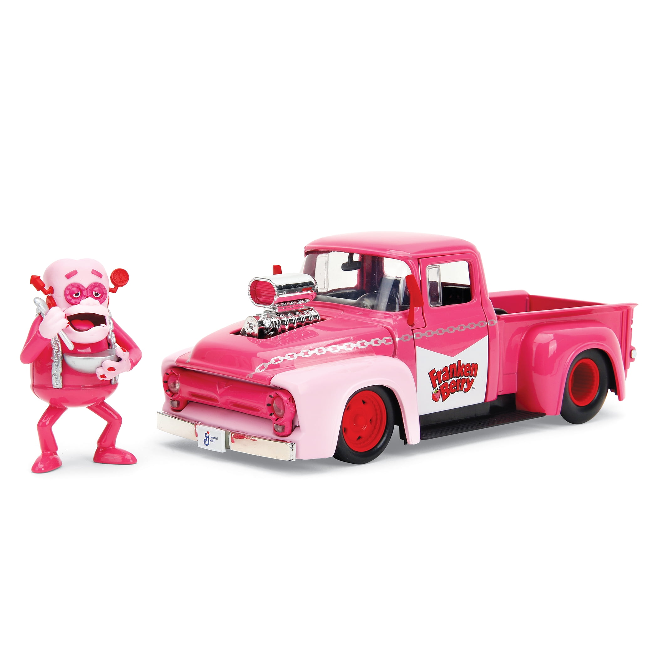 1956 Ford F-100 Pickup Truck with Graphics & Franken Berry Diecast Figure Franken Berry Hollywood Rides Series 1-24 Diecast Model Car, Pink -  Endless Games, EN2959360