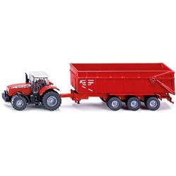 1-87 Scale Massey Ferguson 8480 Dyna VT Red with Silver Top & Krampe Dump Trailer Red HO Diecast Models Tractor
