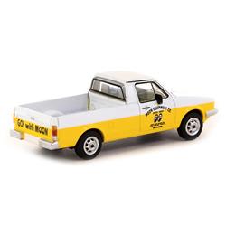 T64S-013-ME1 1-64 Scale Volkswagen Caddy Pickup Truck White & Yellow Moon Equipment Co. - Mooneyes Collab64 Series Diecast Model Car -  Schuco