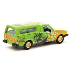 T64S-013-RF1 1-64 Scale Volkswagen Caddy Pickup Truck with Camper Shell Green with Flames & Graphics Rat Fink Collab64 Series Diecast Model Car -  Schuco
