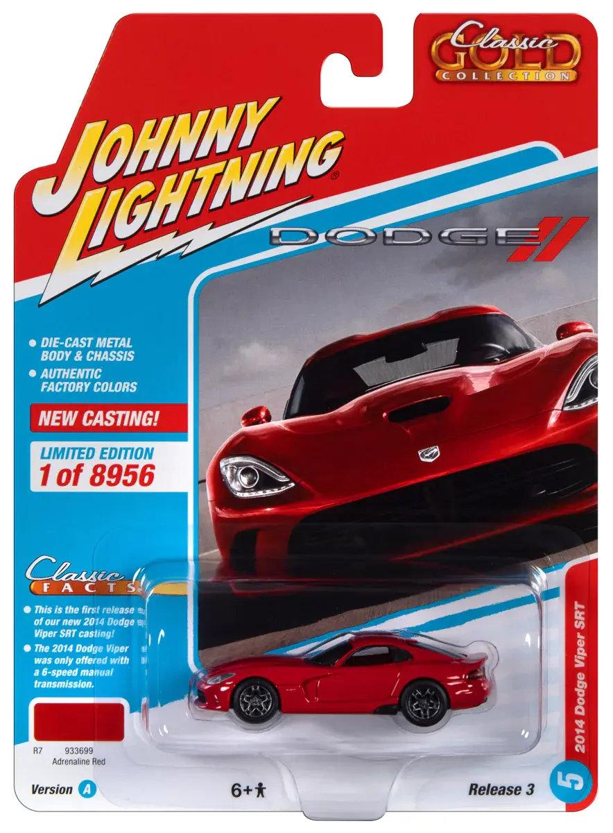 1-64 Scale 2014 Dodge Viper SRT Adrenaline Red Classic Gold Collection Series Limited Edition to Worldwide Diecast Model Car - 8956 Piece