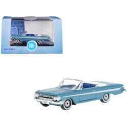 1-87 HO Scale 1961 Chevrolet Impala Convertible Jewel Blue Metallic & White with Blue Interior Diecast Model Car