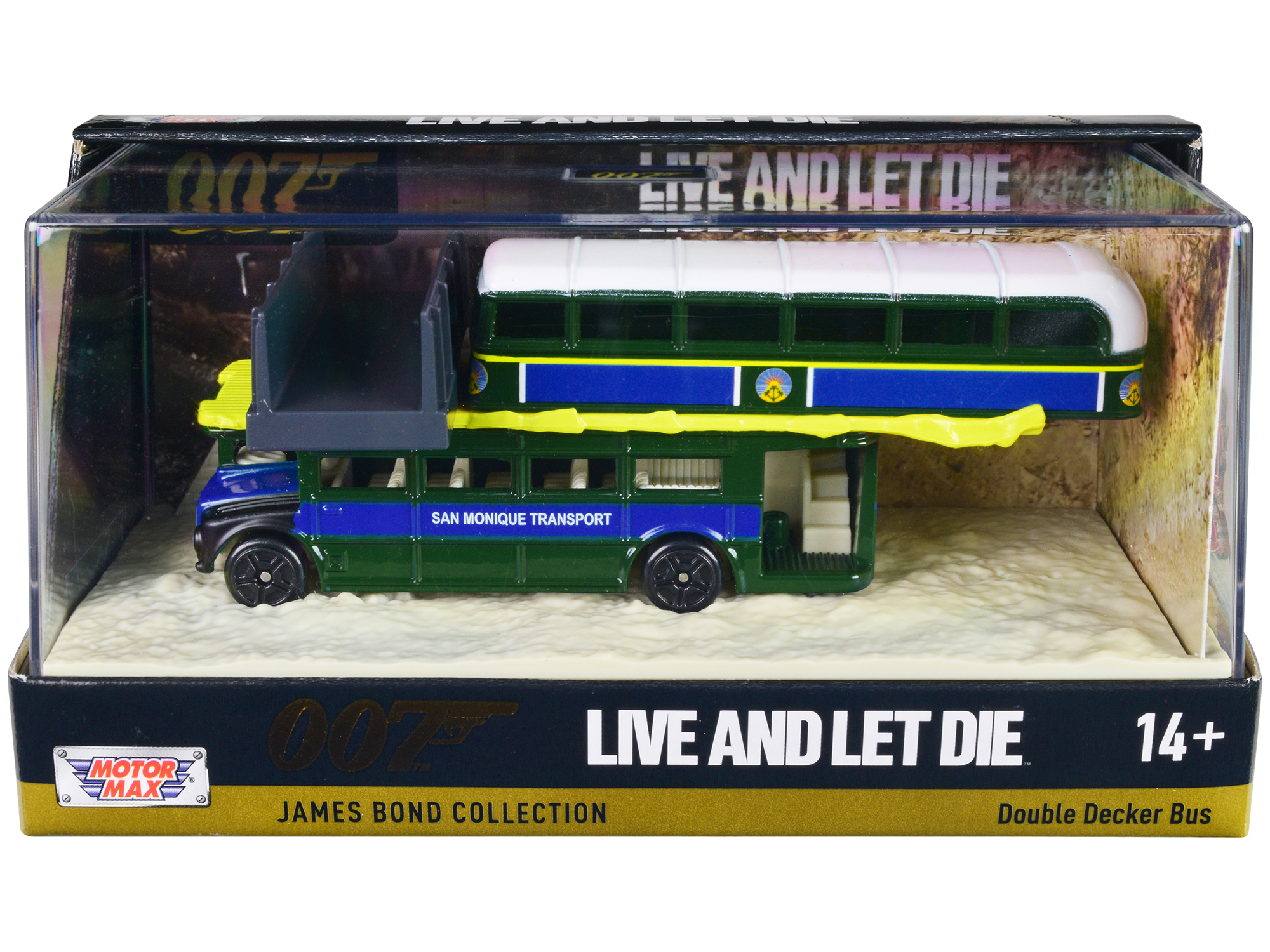 79825JB Double Decker Bus with San Monique Transport Hitting Bridge Scene James Bond 007 Live Scale Diecast Model