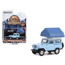 38050A 1969 Nissan Patrol 60 Light Blue with White Top & Campotel Cartop Sleeper Tent The Great Outdoors Series 3 1-64 Scale Diecast Model Car -  GreenLight