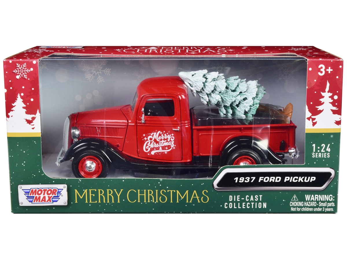 73233RBIXMT 1937 Ford Pickup Truck Merry Christmas with Tree Accessory 1-24 Scale Diecast Model Car, Red & Black -  MOTORMAX