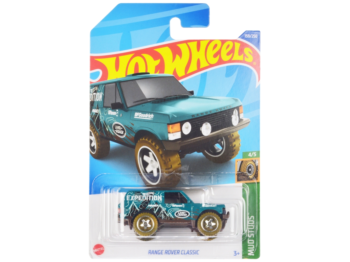 HHF26 Land Rover Range Rover Classic with Graphics  Expedition Mud Studs Series Diecast Model Car, Teal & White