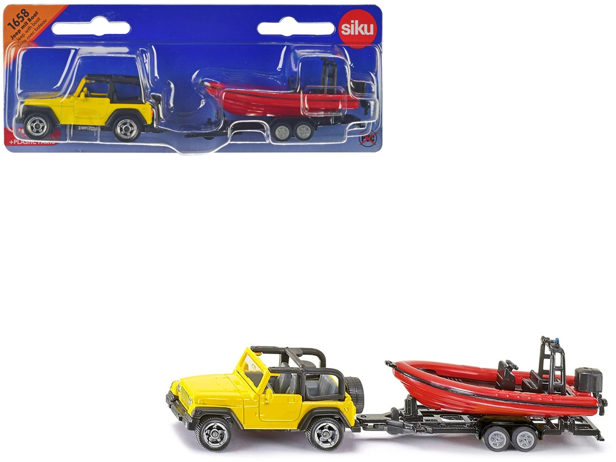 Picture of Siku 1658 Jeep with Trailer Diecast Model Boat&#44; Yellow