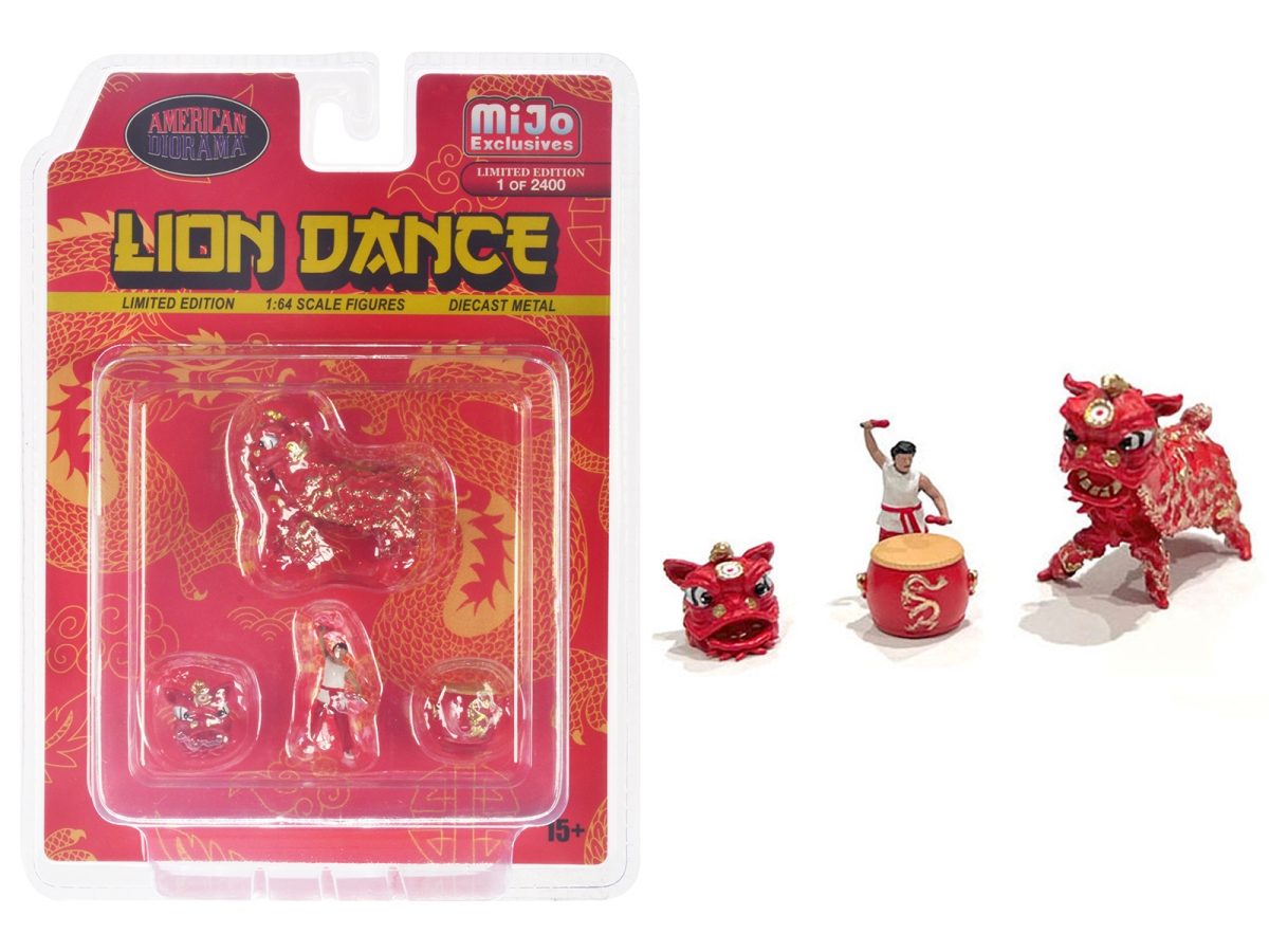 Picture of American Diorama AD-2403MJ Lion Dance Diecast Set 1 Lion 2 Accessories Limited Edition to 2400 Piece Worldwide for 1-64 Scale Models Figure - 4 Piece