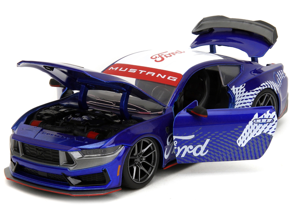 Jada 35419 2024 Ford Mustang Dark House Candy with Top & Mustang Horse Graphics Bigtime Muscle Series 1-24 Scale Diecast Model Car, Blue & White