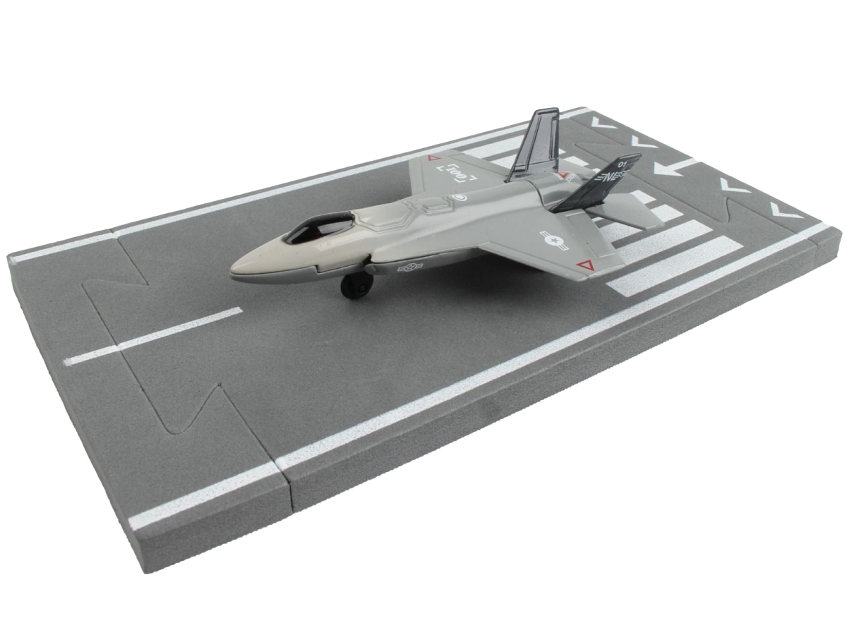 RW170 Lockheed Martin F-35 Lightning II Aircraft Joint Strike Fighter with Runway Section Diecast Model Airplane, Gray