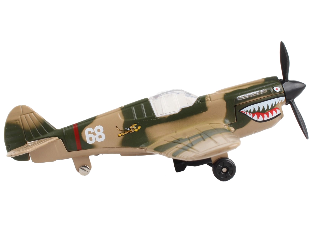 RW185 Curtiss P-40 Warhawk Fighter Aircraft Camouflage Flying Tigers-First American Volunteer Group with Runway Section Diecast Model Airplane