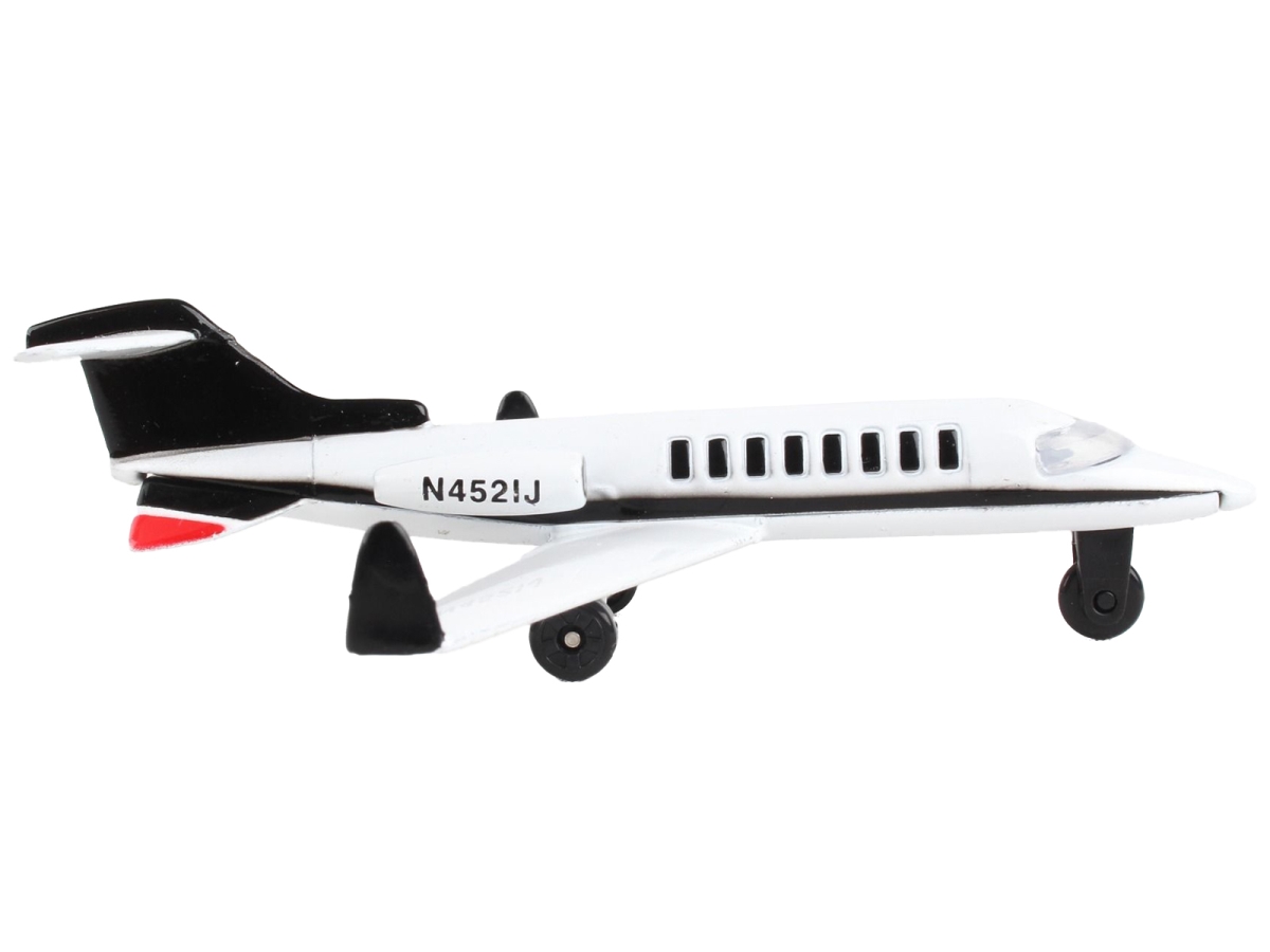 RW205 Private Jet Commercial Aircraft with Tail N452IJ with Runway Section Diecast Model Airplane, Black & White