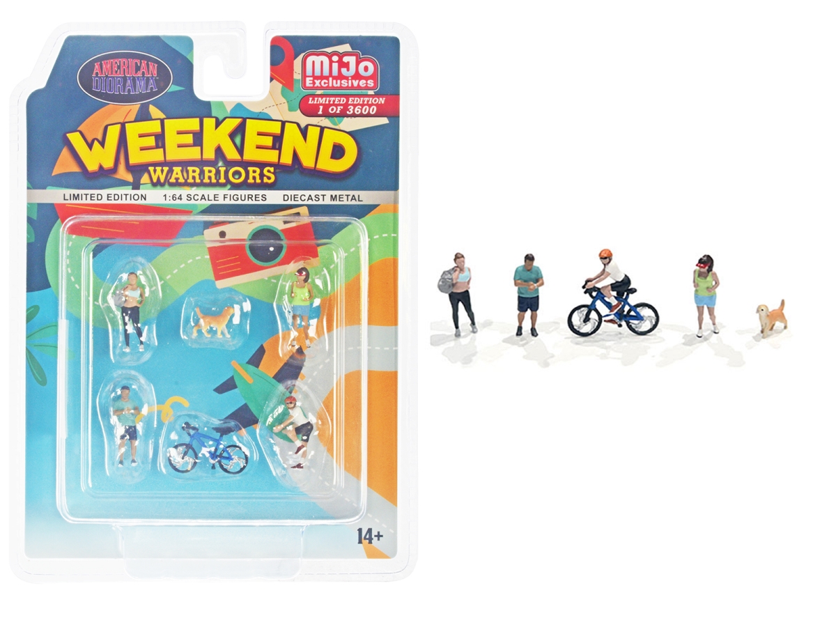 Picture of American Diorama AD-2402MJ Weekend Warriors 1 Dog 1 Bicycle Limited Edition to 2400 Piece Worldwide for 1-64 Scale Models Figure - 6 Piece