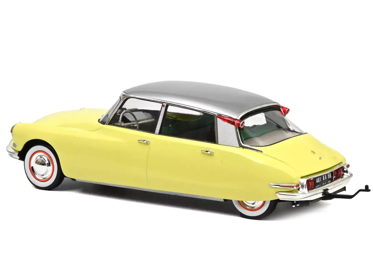 Picture of Norev 181762 1960 Citroen DS 19 Jonquille with Top & Caravan Digue Panoramic Trailer Beige 1-18 Scale Diecast Model Car&#44; Yellow & Silver