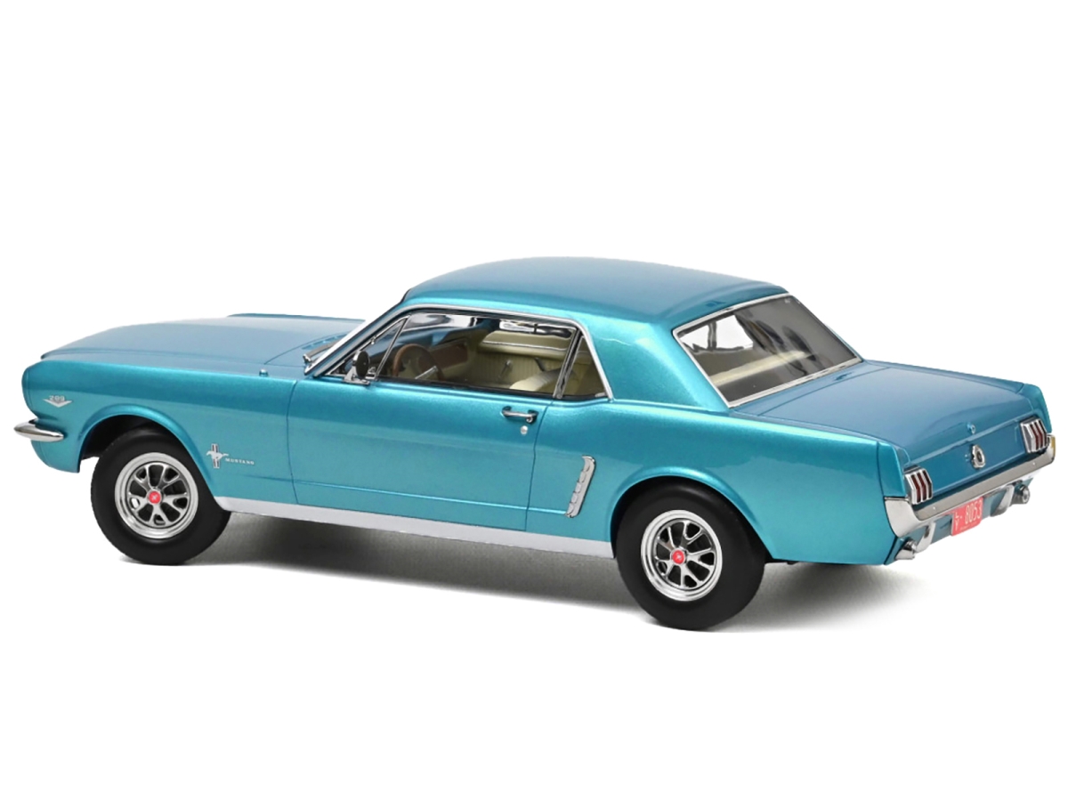 Picture of Norev 182800 1965 Ford Mustang Hardtop Coupe Metallic with Interior 1-18 Scale Diecast Model Car&#44; Turquoise & White