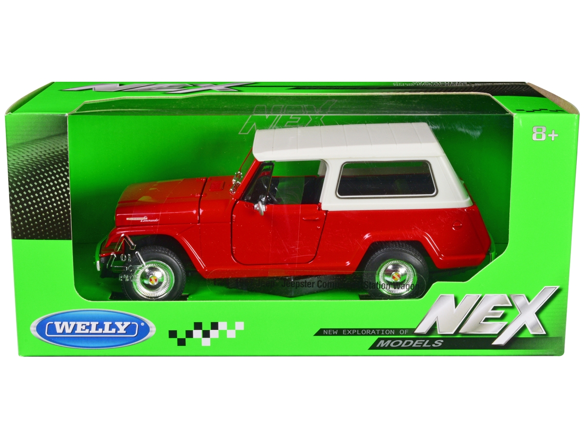 Picture of Welly 24117H-W-R 1967 Jeep Jeepster Commando Station Wagon with Top Nex Models Series 1-24 Scale Diecast Model Car&#44; Red & White