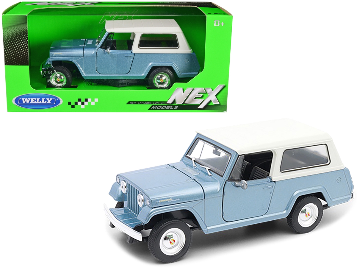 Picture of Welly 24117H-W-BL 1967 Jeep Jeepster Commando Station Wagon Metallic with Top Nex Models Series 1-24 Scale Diecast Model Car&#44; Light Blue & White