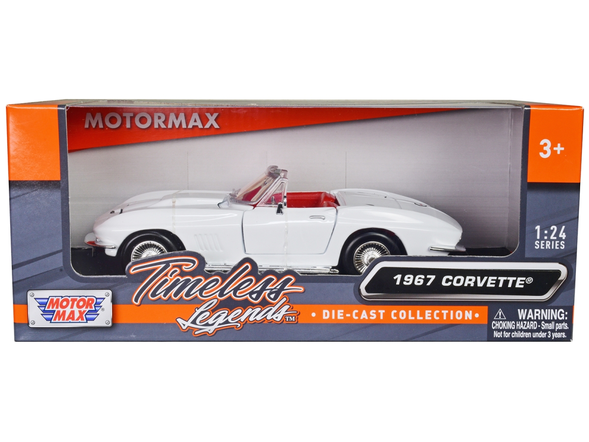 73224TL-W 1-24 Scale Diecast Model Car with Timeless Legends Series for 1967 Chevrolet Corvette C2 Convertible - White with Red Interior -  MOTORMAX