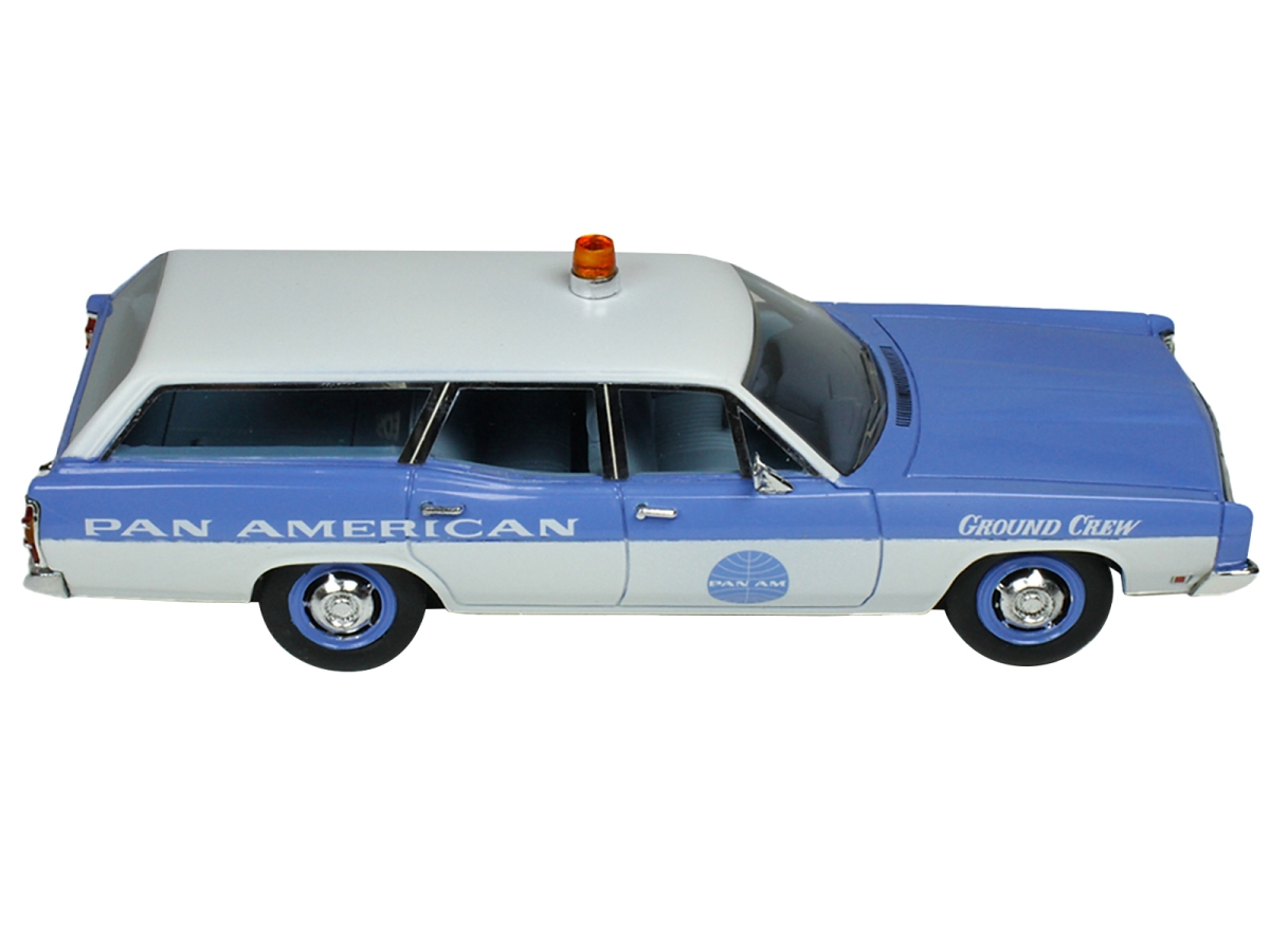 1-43 Scale Model Car with Pan-American Airlines Ground Crew Limited Edition for 1970 Ford Galaxie Station Wagon - Blue & White with Blue Interior