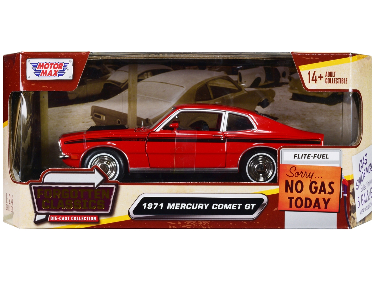 79047R 1-24 Scale Diecast Model Car with Forgotten Classics Series for 1971 Mercury Comet GT - Red with Black Stripes