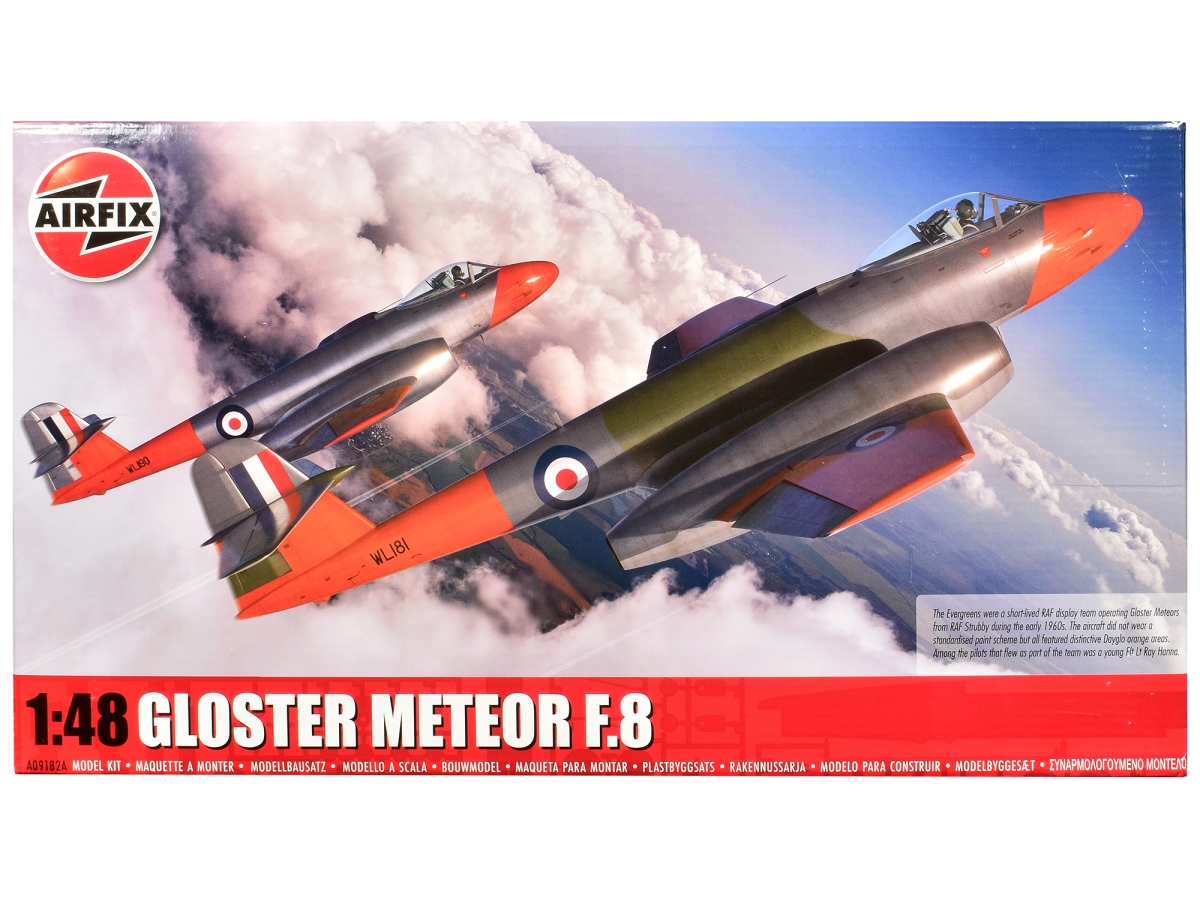 A09182A Level 3 Gloster Meteor F.8 Aircraft with 2 Scheme Options 1-48 Scale Plastic Model Kit -  Airfix