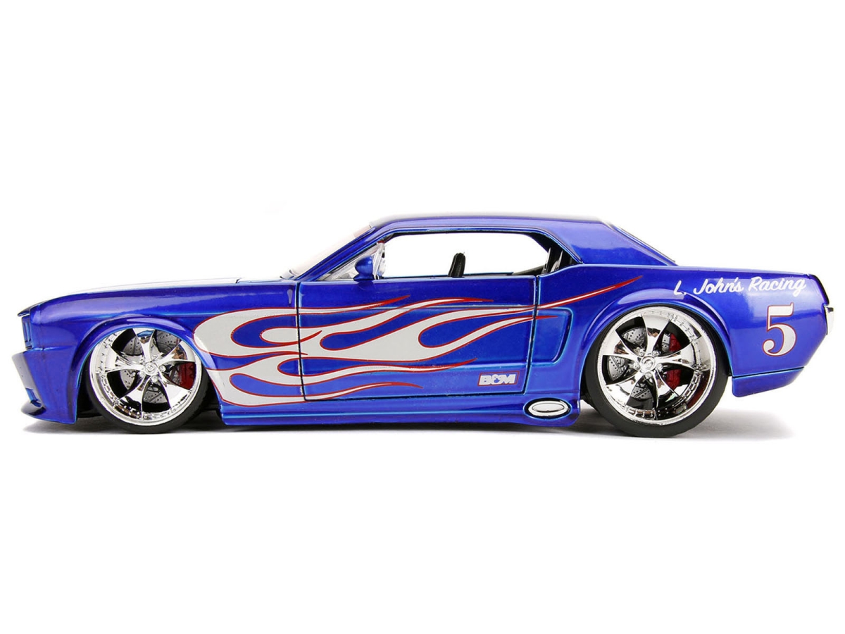 Jada 30527 1965 Ford Mustang No.5 L. Johns Racing Candy Blue with Flame Graphics Bigtime Muscle Series 1-24 Scale Diecast Model Car