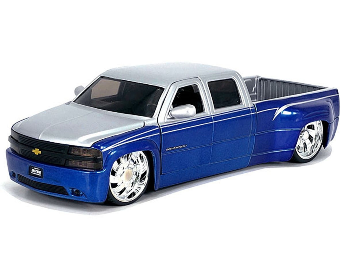 Jada  1999 Chevrolet Silverado Dually Pickup Truck Blue Metallic & Silver with Custom KMC Wheels Just Trucks Series 1-24 Scale Diecast Model Car