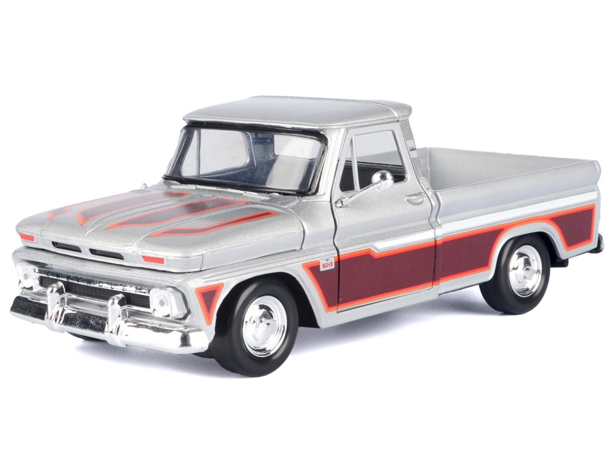 73355SIL 1966 Chevrolet C10 Fleetside Pickup Truck Silver Metallic with Brown Sides American Classics Series 1-24 Scale Diecast Model Car
