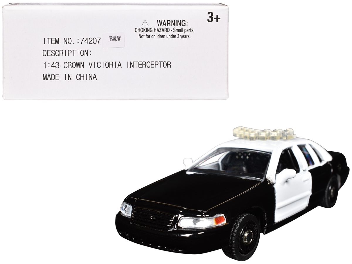 74207BW Ford Crown Victoria Police Interceptor Black & White 1-43 Scale Diecast Model Car