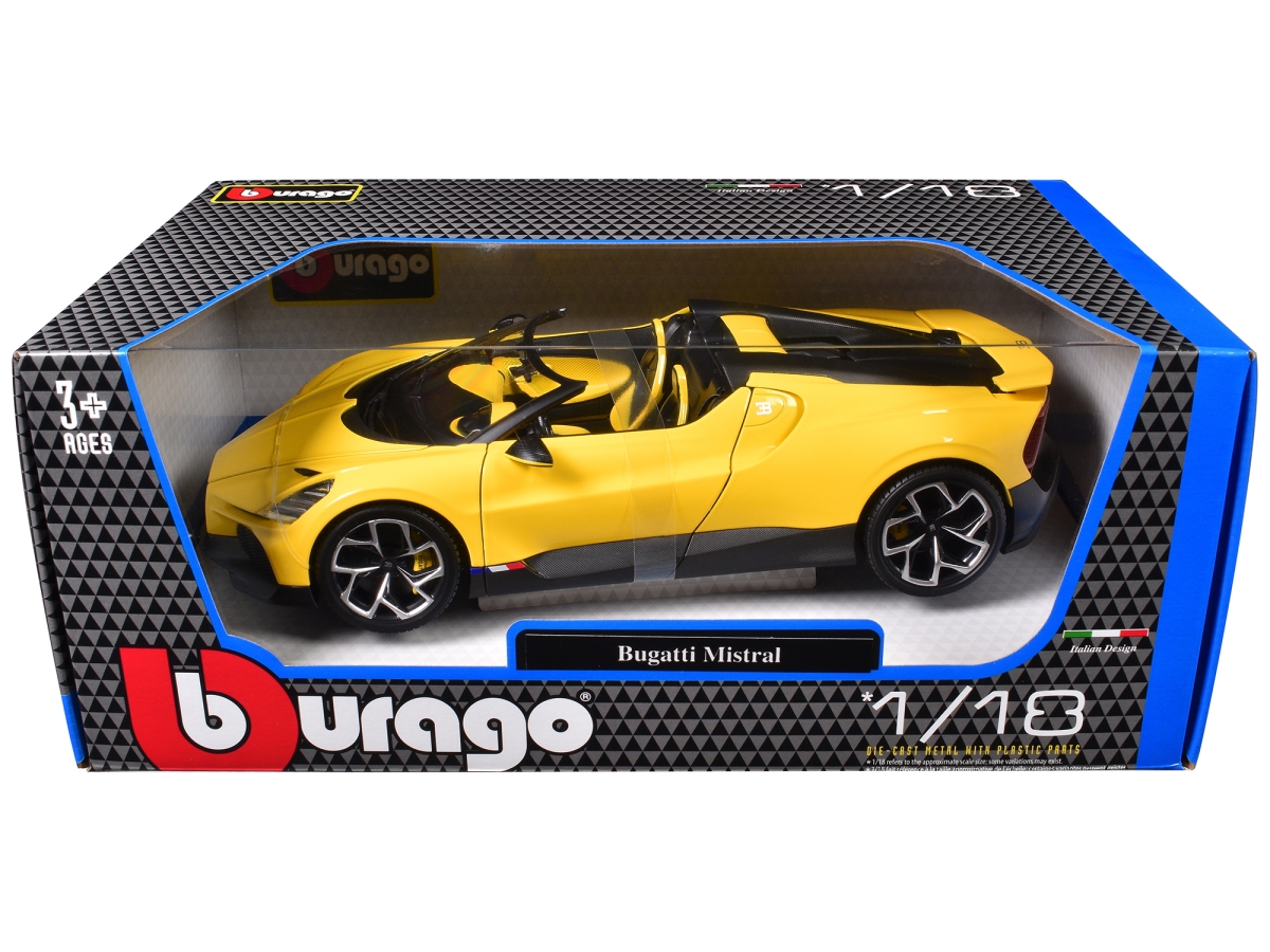 B 11051YL Bugatti Mistral Yellow with Carbon Accents 1-18 Scale Diecast Model Car