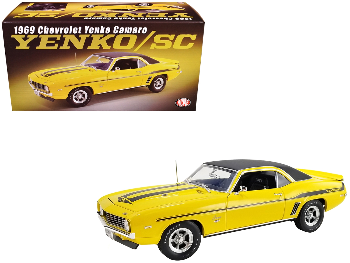 Picture of Acme A1805729 1969 Chevrolet Yenko Camaro Daytona Yellow with Black Stripes & Black Vinyl Top Limited Edition Worldwide 1-18 Scale Die Cast Model Car - 420 Piece