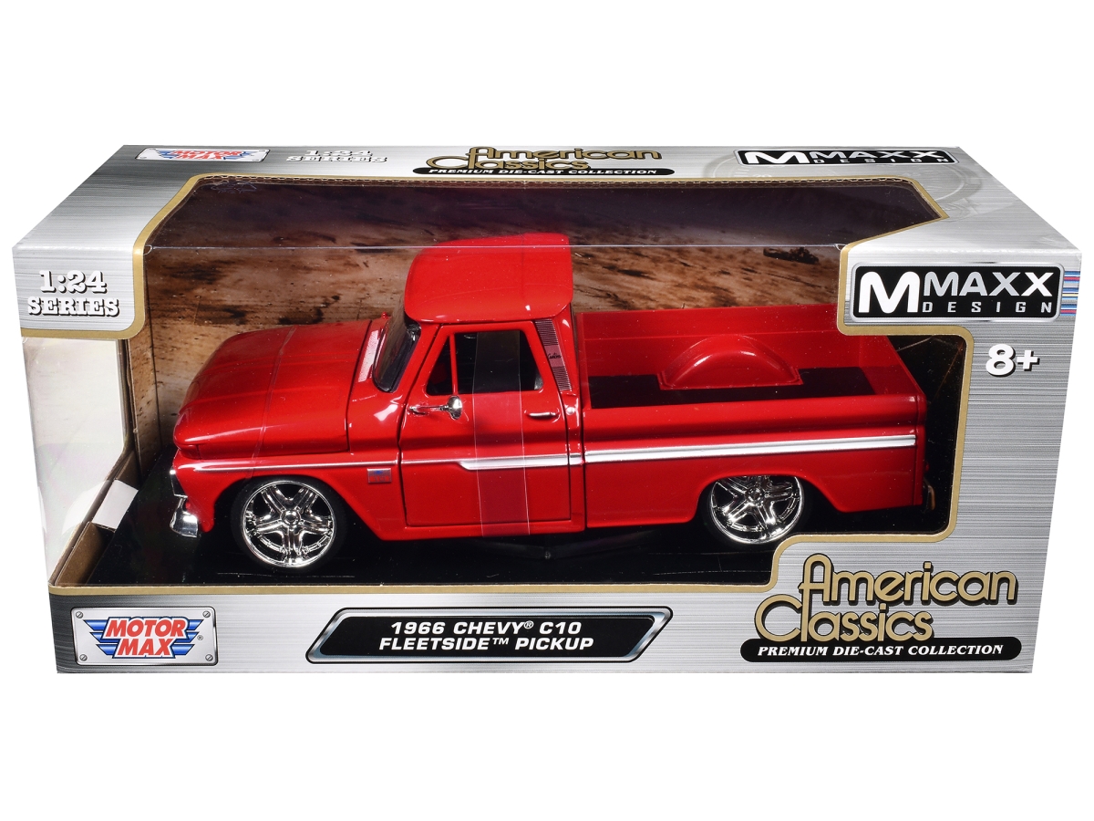 73355MX-R 1-24 Maxx Design American Classics Series Diecast Model Car for 1966 Chevrolet C10 Fleetside Pickup Truck - Red