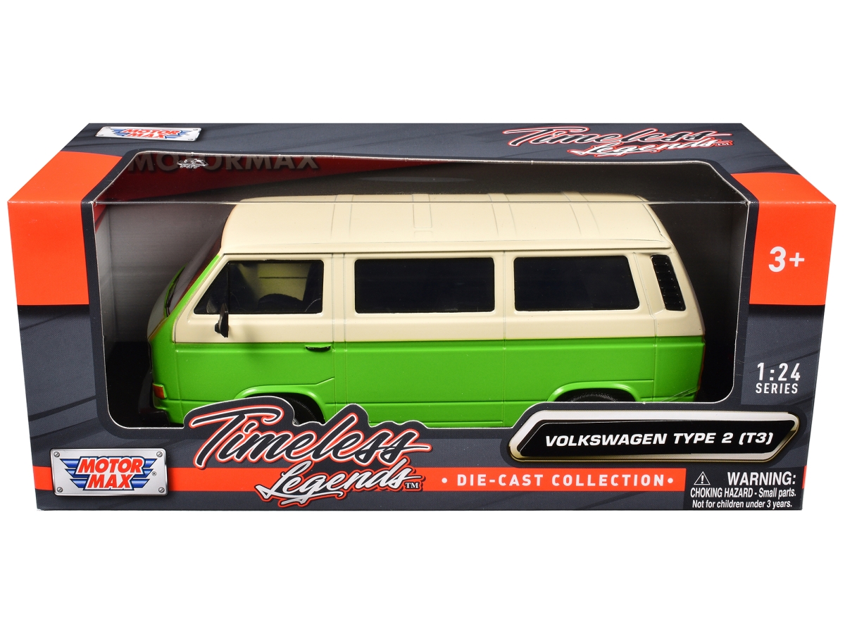 79376GRN 1-24 Timeless Legends Series Diecast Model Car for Volkswagen Type 2 T3 Van - Green & Beige