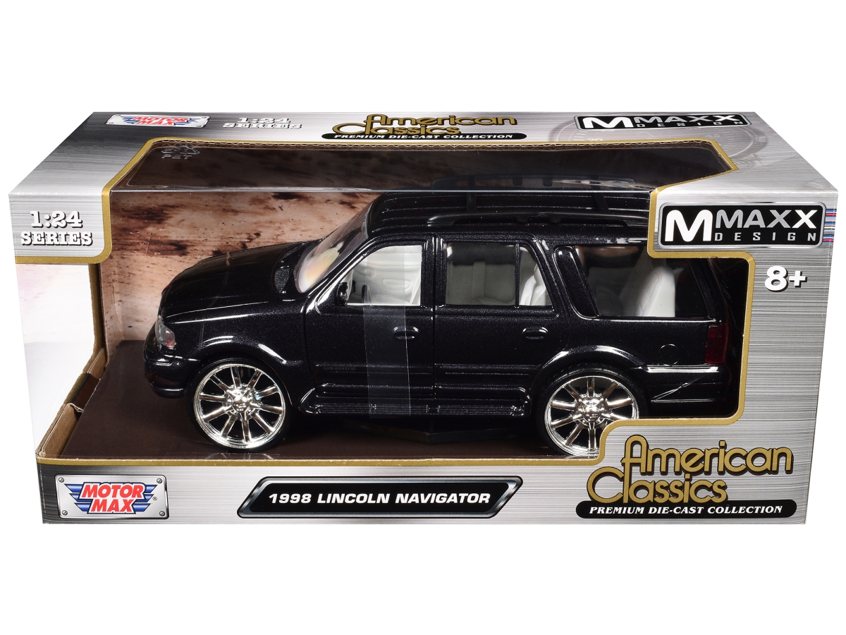 73227BLK 1998 Lincoln Navigator Black Metallic with White Interior Maxx Design American Classics Series 1 by 24 Diecast Model Car