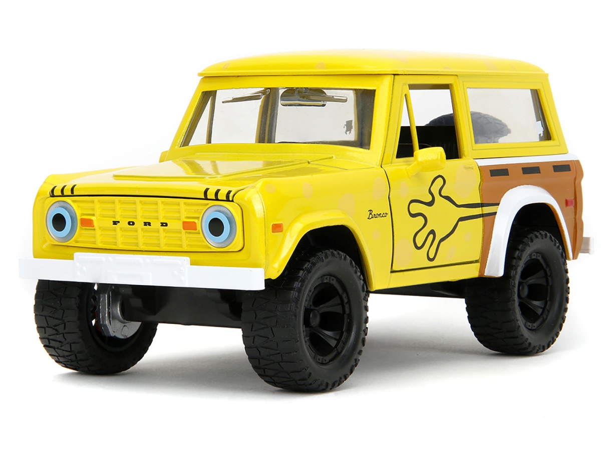 Jada  1973 Ford Bronco Yellow with Graphics & Sponge Bob Square Pants Diecast Figure 1999-Current TV Series Hollywood Rides 1 by 24 Diecast Model Car