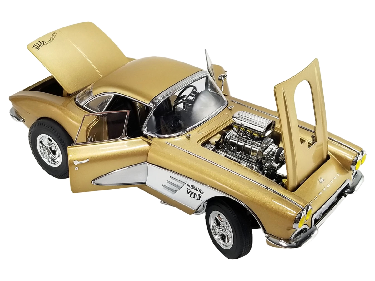 Picture of Acme A1800932 1961 Chevrolet Corvette Gasser Rat Finks The Fugitive Vette Gold Metallic Limited Edition to 414 Piece Worldwide 1 by 18 Diecast Model Car