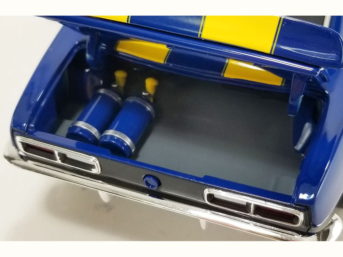 Picture of Acme A1805731 1968 Chevrolet Camaro Z-28 Blue with Yellow Stripes Drag Outlaws Limited Edition to 244 Piece Worldwide 1 by 18 Diecast Model Car