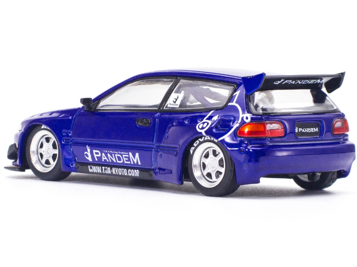 PR64-PRE001 Pandem Civic EG6 RHD Right Hand Drive Blue Metallic Enigma Exclusive Edition 1 by 64 Diecast Model Car
