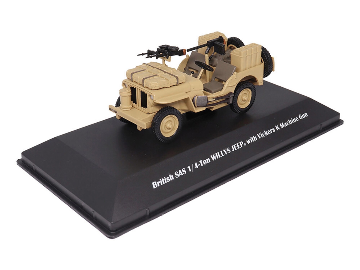 24212-42 British SAS 1 by 4 Ton Willys with Vickers K Machine Gun Desert Sand British Royal Army 1 by 43 Scale Diecast Model Jeep