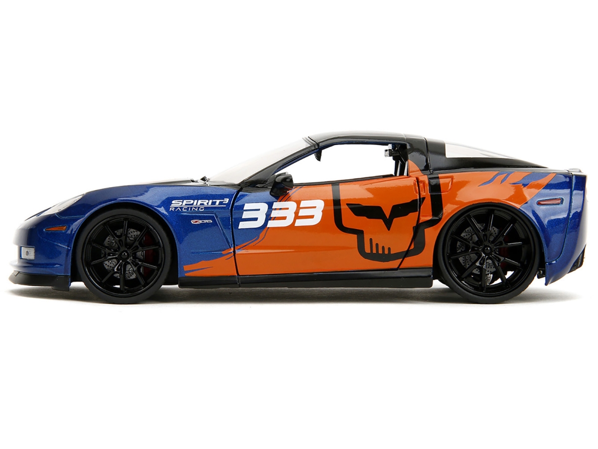 Jada  2006 Chevrolet Corvette Z06 No.333 Spirit Racing Blue Metallic & Orange with Black Hood & Top Bigtime Muscle Series 1 by 24 Diecast Model Car