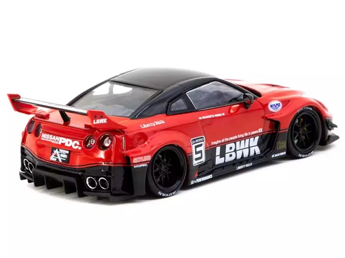 T43-022-SIL Nissan 35GT-RR LB-Silhouette WORKS GT Right Hand Drive No.5 Liberty Walk Red & Black Hobby43 Series 1-43 Scale Diecast Model Car -  Tarmac Works