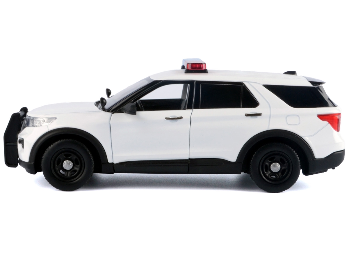 2022 Ford Police Interceptor Utility Plain White Builders Kit with Flashing Light Bar & Front & Rear Lights & Sounds 1-24 Scale Diecast Model Car