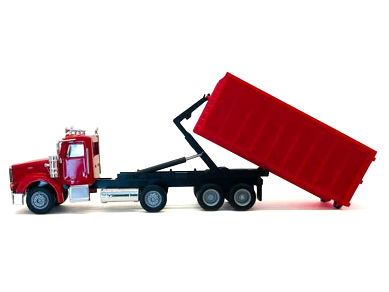 006605R Peterbilt 367 Roll-Off Red Dump Truck with Red Box 1-87 HO Scale Plastic Model Car