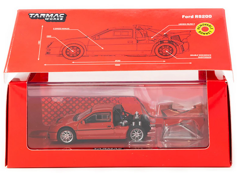 Picture of Tarmac Works T64PR-001-RE Ford RS200 Red Hobby64 Series 1-64 Scale Diecast Model Car