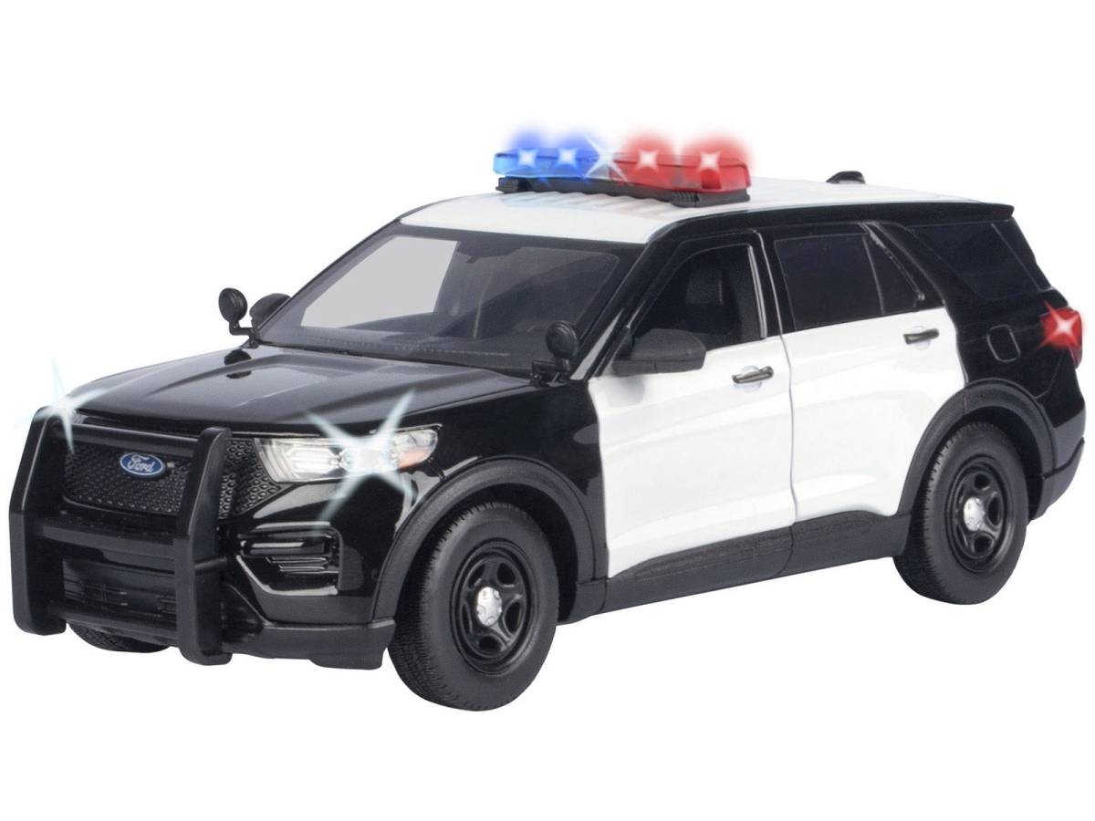 2022 Ford Police Interceptor Utility Black & White Builders Kit with Flashing Light Bar & Front & Rear Lights & Sounds 1-24 Scale Diecast Model Car
