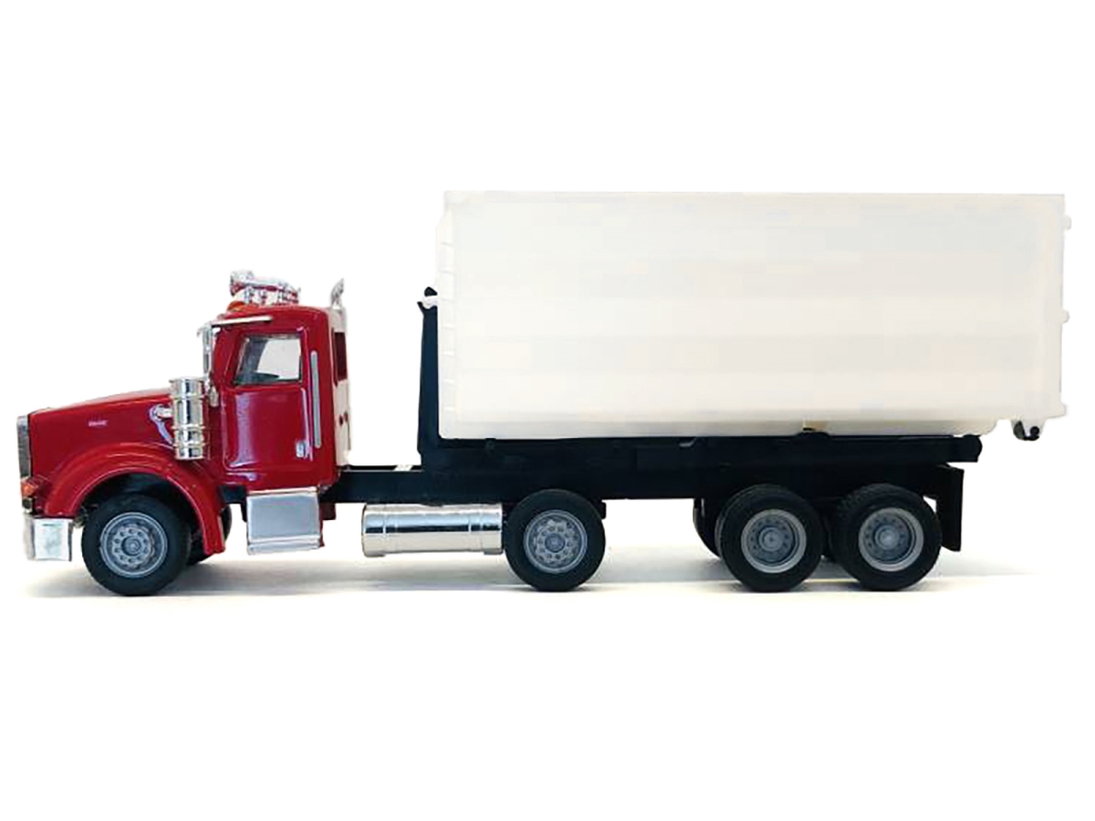 006605W Peterbilt 367 Roll-Off Dump Truck Red with White Box 1-87 HO Scale Plastic Model Car